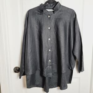 Itemz Chris Baumgartner Shirt One Size Black Linen Button Up Lagenlook Boho USA